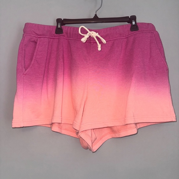 Lou & Grey Loft Dip Dye Terry Sweatshirt Shorts Set Pink Orange Ombre Size XXL - Picture 10 of 13